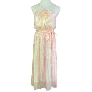 Spring Mercer Pink Orange Metallic Stripe Halter Maxi Dress Womens Medium Boho